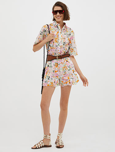 Broderie-anglaise cotton shirt - lemon yellow pattern - MAX&Co.